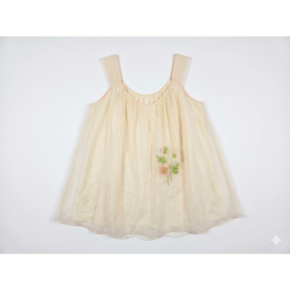 Vintage 50s Vanity Fair S Nighty Nightgown Nylon Chiffon Floral Slip Pin Up